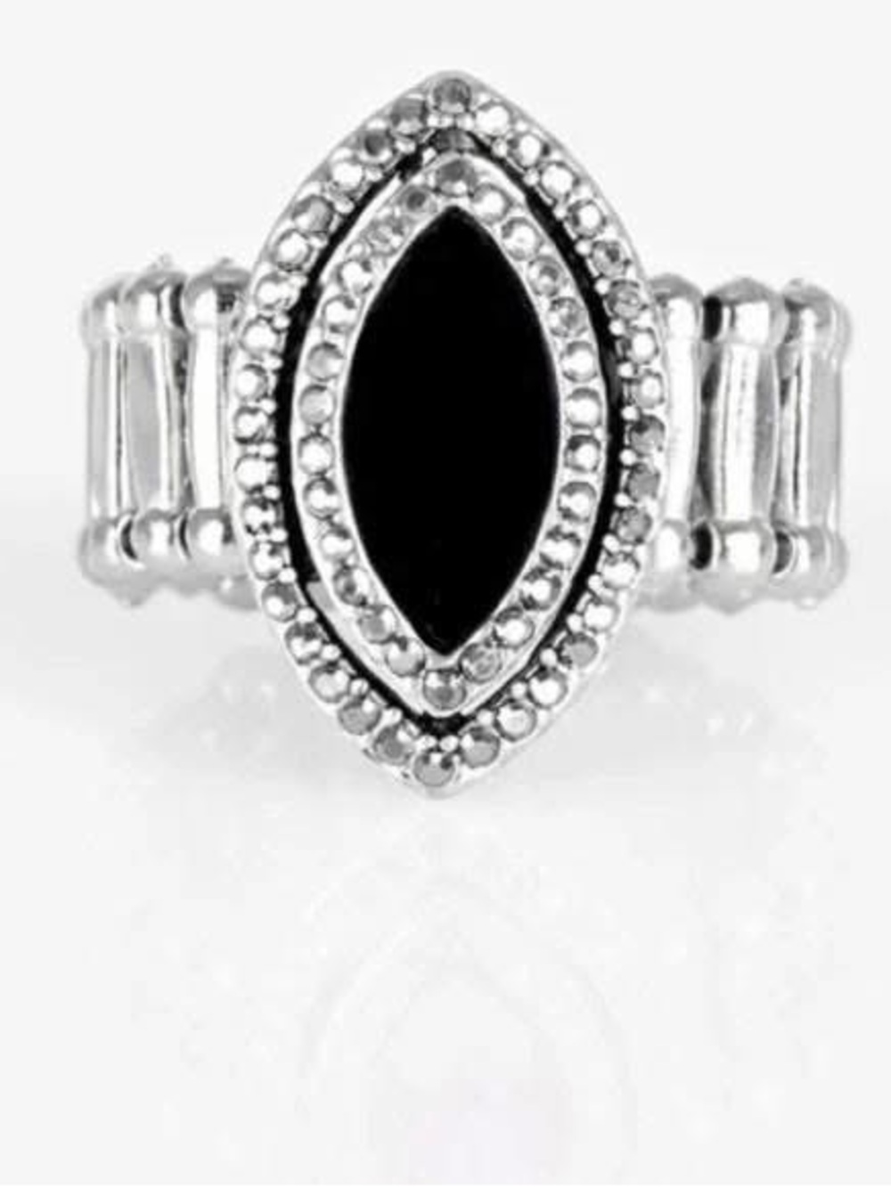 paparazzi Silver-Tone Marquise Black Center Ring